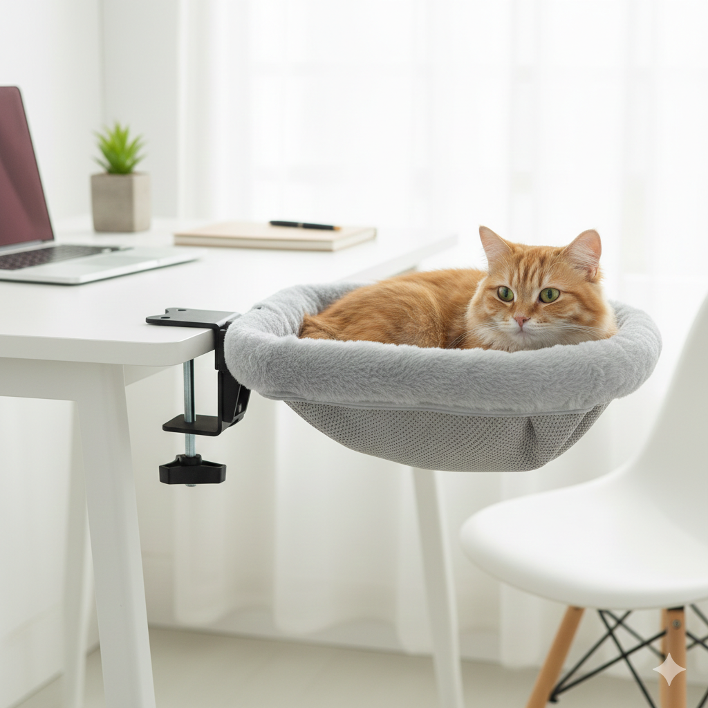 LEVITA DeskNest™ Fold – Homeoffice Katzenbett grau, faltbar waschbar Katzenbett für Schreibtische
