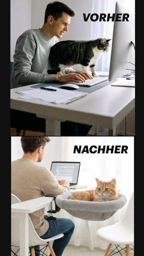 LEVITA DeskNest™ Fold – Homeoffice Katzenbett grau, faltbar waschbar Katzenbett für Schreibtische