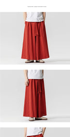 Striped Pants Men's Cotton Linen Comfortable Breathable Wide Leg Trousers Kimono Japanese Samurai Casual Loose Fashion Pants Men