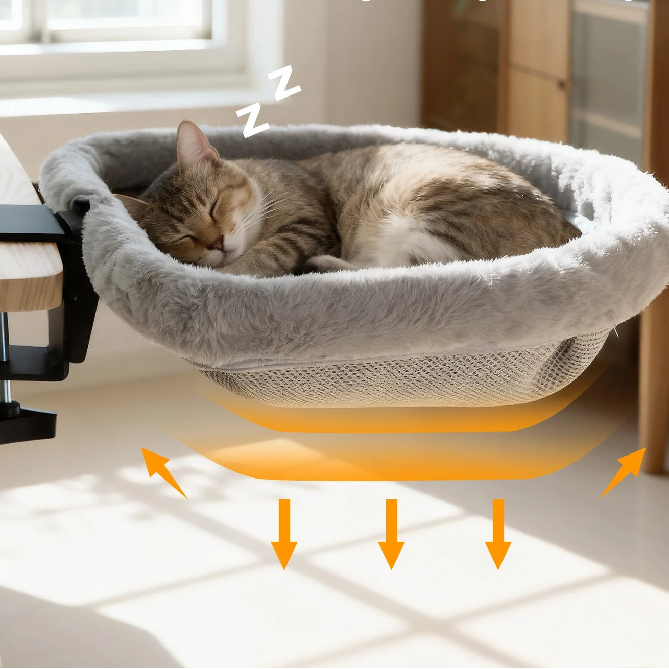 LEVITA DeskNest™ Fold – Homeoffice Katzenbett grau, faltbar waschbar Katzenbett für Schreibtische
