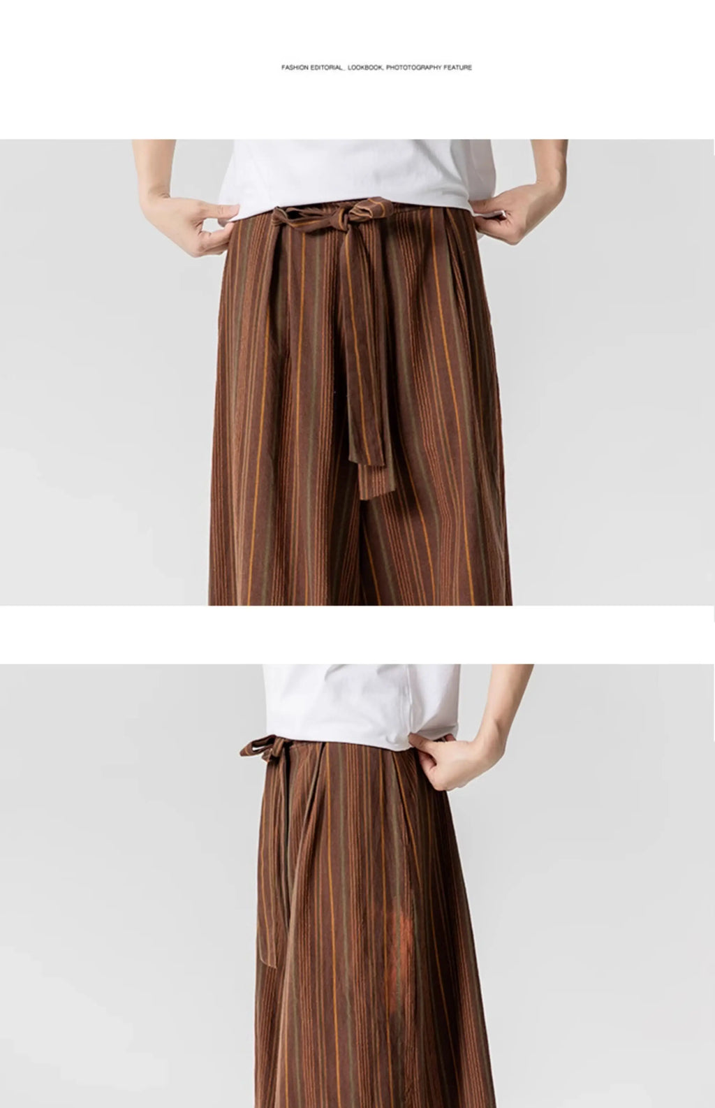 Striped Pants Men's Cotton Linen Comfortable Breathable Wide Leg Trousers Kimono Japanese Samurai Casual Loose Fashion Pants Men