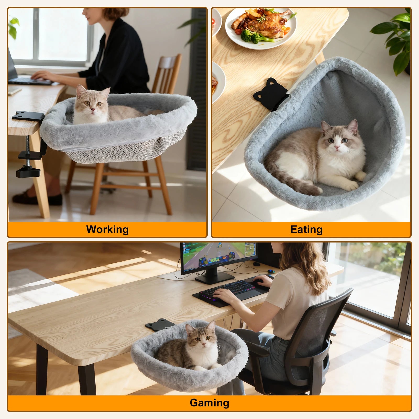 LEVITA DeskNest™ Fold – Homeoffice Katzenbett grau, faltbar waschbar Katzenbett für Schreibtische