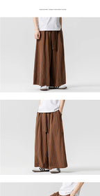 Striped Pants Men's Cotton Linen Comfortable Breathable Wide Leg Trousers Kimono Japanese Samurai Casual Loose Fashion Pants Men