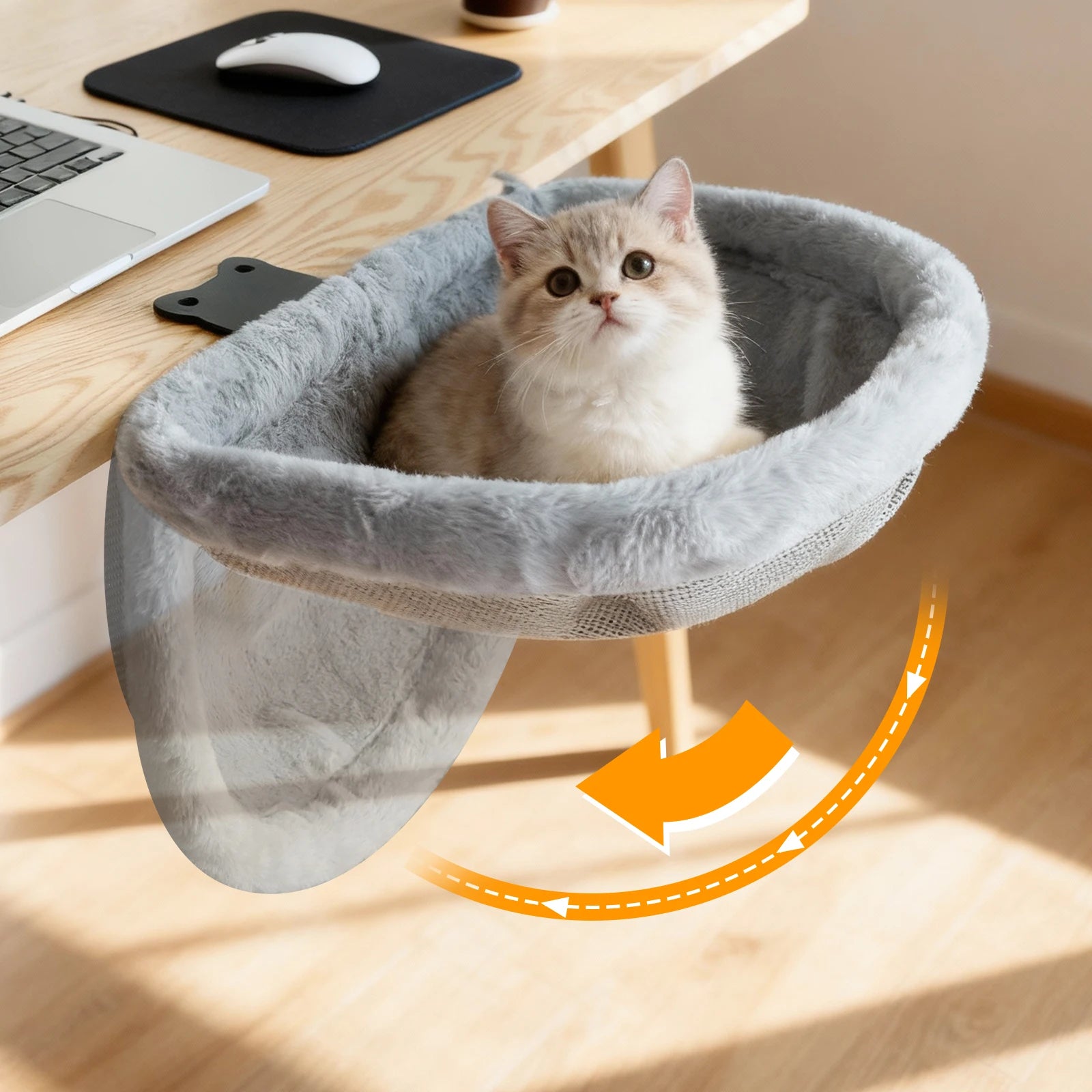 LEVITA DeskNest™ Fold – Homeoffice Katzenbett grau, faltbar waschbar Katzenbett für Schreibtische