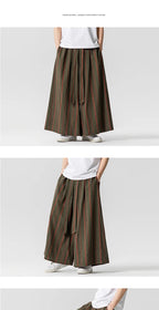 Striped Pants Men's Cotton Linen Comfortable Breathable Wide Leg Trousers Kimono Japanese Samurai Casual Loose Fashion Pants Men