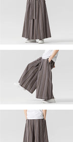 Striped Pants Men's Cotton Linen Comfortable Breathable Wide Leg Trousers Kimono Japanese Samurai Casual Loose Fashion Pants Men