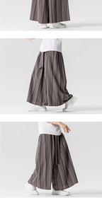 Striped Pants Men's Cotton Linen Comfortable Breathable Wide Leg Trousers Kimono Japanese Samurai Casual Loose Fashion Pants Men