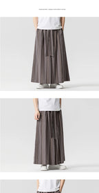 Striped Pants Men's Cotton Linen Comfortable Breathable Wide Leg Trousers Kimono Japanese Samurai Casual Loose Fashion Pants Men